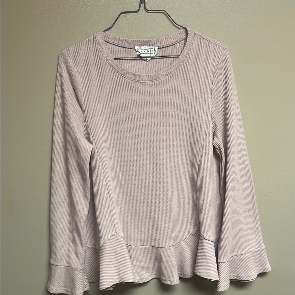 Women's Ribbed Ruffle Hem Top - Mauve